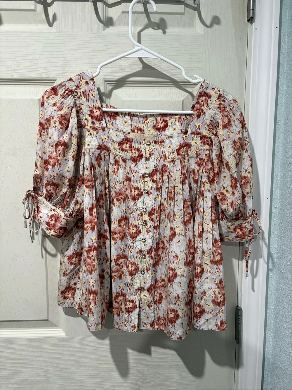 Ulla Johnson Lorraine Blouse Cream Blouse with Rust Wisteria color